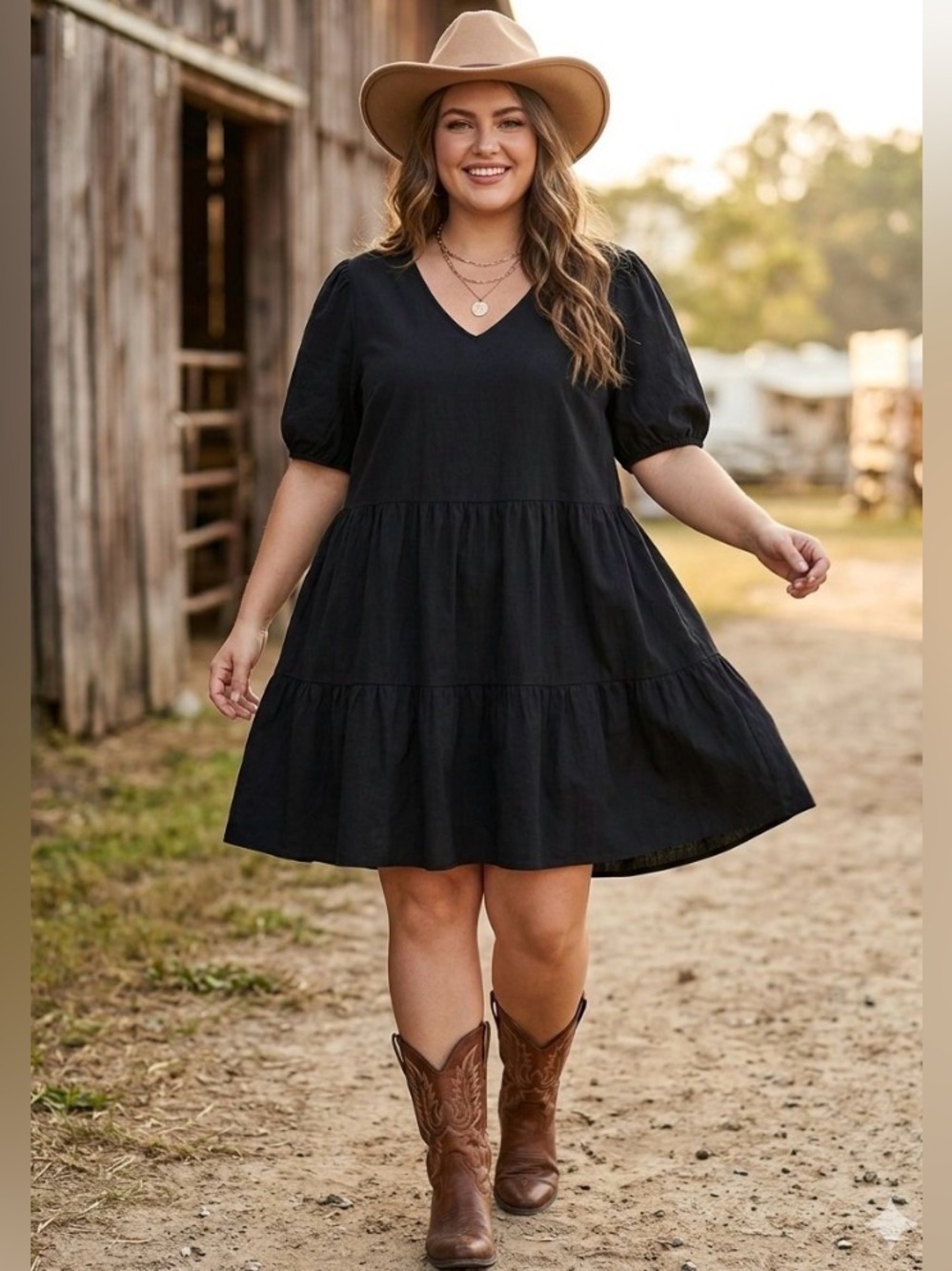 a.n.a Black V-Neck Tiered Babydoll Dress